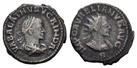 Aurelian and Vabalathus (270-275). Radiate (21mm, 3.80g). Antioch, 270-2. Radiate and cuirassed bust of Aurelian r.; B below. R/ Laureate, draped and ...