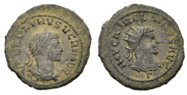 Aurelian and Vabalathus (270-275). Radiate (21mm, 4.00g). Antioch, 270-2. Radiate and cuirassed bust of Aurelian r.; Γ below. R/ Laureate, draped and ...