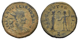 Aurelian (270-275). Radiate (22mm, 3.20g). Antioch, 272-3. Radiate and cuirassed bust r. R/ Victory standing r., presenting wreath to emperor standing...