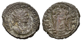 Aurelian (270-275). Radiate (21mm, 5.00g). Antioch, 272-3. Radiate and cuirassed bust r. R/ Victory standing r., presenting wreath to emperor standing...