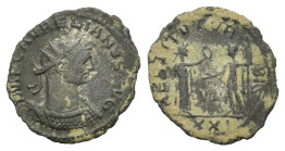 Aurelian (270-275). Radiate (21mm, 2.00g). Antioch, 274-5. Radiate and cuirassed bust r. R/ Victory standing r., presenting wreath to emperor standing...