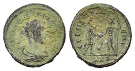 Probus (276-282). Radiate (21mm, 3.70g). Antioch, AD 280. Radiate, draped and cuirassed bust r. R/ Emperor standing r., holding sceptre, receiving Vic...