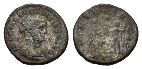 Carinus (283-285). Radiate (20.5mm, 3.90g). Antioch, AD 284. Radiate and cuirassed bust r. R/ Carinus standing r., holding sceptre, receiving Victory ...