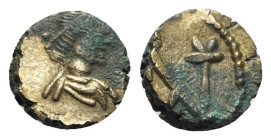 Anastasius I (491-518). Æ Nummus (8mm, 0.67g, 12h). Constantinople, 491-498. Diademed, draped and cuirassed bust r. R/ Monogram of Anastasius. MIBE 40...