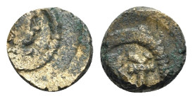 Anastasius I (491-518). Æ Nummus (8mm, 0.95g, 6h). Constantinople, 491-498. Diademed, draped and cuirassed bust r. R/ Monogram of Anastasius. MIBE 40;...