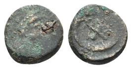 Anastasius I (491-518). Æ Nummus (9mm, 0.95g, 6h). Constantinople, 491-498. Diademed, draped and cuirassed bust r. R/ Monogram of Anastasius. MIBE 40;...