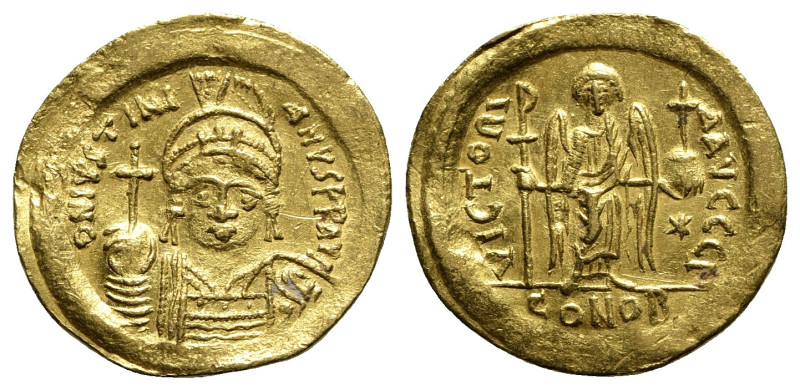 Justinian I (527-565). AV Solidus (20.5mm, 4.40g, 6h). Constantinople, 545-565. ...