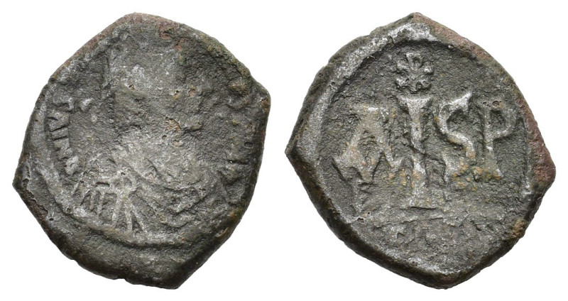 Justinian I (527-565). Æ 16 Nummi (21mm, 7.20g). Thessalonica, 538-552. Diademed...