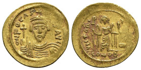 Phocas (602-610). AV Solidus (21.5mm, 4.44g, 7h) Constantinople, 607-609. Crowned, draped and cuirassed facing bust, holding cross. R/ Angel standing ...
