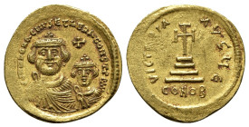 Heraclius and Heraclius Constantine (610-641). AV Solidus (22mm, 4.46g, 6h). Constantinople, 613-616. Crowned and draped busts of Heraclius and Heracl...