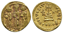 Heraclius with Heraclius Constantine and Heraclonas (610-641). AV Solidus (20mm, 4.51g, 6h). Constantinople. Heraclonas, Heraclius and Heraclius Const...