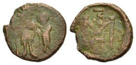 Constans II (641-668). Æ 40 Nummi (21mm, 5.20g). Syracuse, 654-659. Constans, holding long cross, and Constantine, holding globus cruciger, standing f...