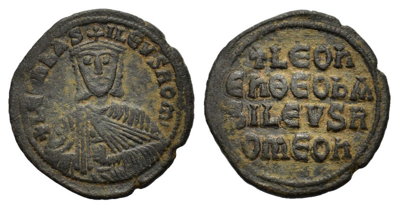 Leo VI (886-912). Æ 40 Nummi (28mm, 7.10g). Constantinople. Facing bust, wearing...