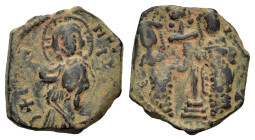 Constantine X and Eudocia (1059-1067). Æ 40 Nummi (21mm, 6.40g). Constantinople. Christ standing facing on footstool. R/ Constantine and Eudocia stand...