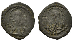 Anonymous, time of Romanus IV (1068-1071). Æ 40 Nummi (25mm, 9.40g). Constantinople. Facing bust of Christ Pantokrator. R/ Facing bust of the Theotoko...