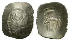 Latin Rulers of Constantinople (1204-1261). BI Trachea (18mm, 1.78g). The Virgin enthroned. R/ Emperor standing facing, holding labarum and anexikakia...