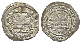 Umayyads of Spain. Al-Hakam II (AH 350-366 / AD 961-976) AR Dirham (23mm, 2.64g). Madinat al-Zahra, dated AH 358 = AD 969. Kalima in three lines, citi...