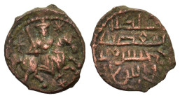 Seljuqs of Rum. Kaykhusraw I (AH 588-592 / AD 1192-1196). Æ Fals (18mm, 3.20g). NM, ND. Horseman riding right, star to left / Kufic legend. A-1202. VF...