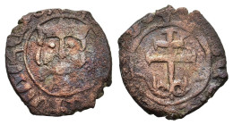 Armenia, Hetoum II (1289-1305). Æ (21mm, 4.00g). Crowned head facing. R/ Patriarchal cross terminating in floral scroll. Cf. AC 398. Good Fine