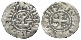 France, Henri II ? (1181-1197). BI Denier (19mm, 0.83g). Monogram. R/ Cross. Good Fine