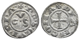 Italy, Ancona, Republic, 13th century. AR Denaro (16mm, 0.53g, 12h). CVS. R/ Cross. Biaggi 33. VF