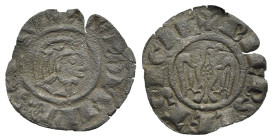 Italy, Brindisi. Federico II (1198-1250). BI Denaro, AD 1244 (16mm, 0.46g, 9h). Bare head r. R/ Eagle facing, head r. Spahr 128. Near VF