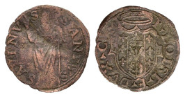 Italy, Castro. Pier Luigi Farnese (1545-1547). BI Quattrino (17.5mm, 0.50g). Arms. R/ San Savino. CNI 25. Near VF