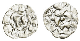Italy, Lucca. Enrico III, IV or V (1039-1125). AR Denaro (15.5mm, 0.73g). Monogram. R/ LVCA. Biaggi 1058. VF