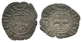 Italy, Napoli. Carlo II d’Angiò (1285-1309). BI Denaro Gherardino (16mm, 0.63g, 3h). Four fleur-de-lis. R/ Cross. P.R.5. Near VF