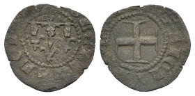 Italy, Napoli. Carlo II d’Angiò (1285-1309). BI Denaro Gherardino (15mm, 0.51g). Four fleur-de-lis. R/ Cross. P.R.5. Near VF