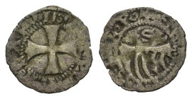 Italy, Papal States. Rome, Senate, 14th-15th century. BI Denaro Provisino (14.5mm, 0.50g). Comb; star-S-crescent R/ Cross. Biaggi 2119. VF
