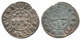 Italy, Sicily, Messina. Federico II (1197-1250). BI Denaro, AD 1245 (17mm, 0.53g). IPR. R/ Cross, four crescents in quarters. Spahr 135; MIR 100. Good...