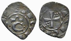 Italy, Sicily, Messina. Corrado II (1254-1258). BI Denaro (16.5mm, 0.77g). Large C. R/ Cross. Spahr 177. VF