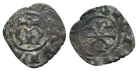 Italy, Sicily, Messina. Manfredi (1258-1266). BI Denaro (15mm, 0.66g). Large M. R/ Cross. Spahr 215. Near VF