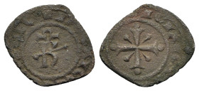 Italy, Sicily, Messina. Carlo I d’Angiò (1266-1285). BI Denaro (16mm, 0.67g). Omega over large K. R/ Cross. Spahr 38; MIR 161. VF