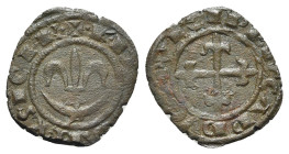 Italy, Sicily, Messina. Carlo I d’Angiò (1266-1285). BI Denaro (15mm, 0.68g). Fleur-de-lis. R/ Cross. Spahr 47. VF