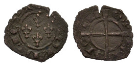 Italy, Sicily, Messina or Brindisi. Carlo I d'Angiò (1266-1282). BI Denaro (15.5mm, 0.60g). Four fleur-de-lis. R/ Cross. Spahr 41. VF