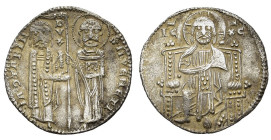 Italy, Venezia. Giovanni Dandolo (1280-1289). AR Grosso (20mm, 2.00g). Doge and S. Marco standing facing, holding banner between them. R/ Christ, nimb...