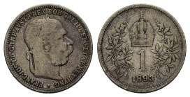 Austria. Franz Joseph I (1848-1916). 1 Corona 1893 (23mm, 5.00g). KM 2804. Good Fine