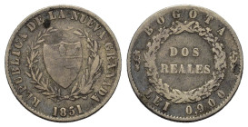 Colombia, 2 Reales 1851 (23mm, 4.80g). KM 109. Good Fine