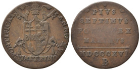 Italy, Papal States. Bologna. Pio VII (1800-1823). Æ Quattrino 1816/XVI (19mm, 2.00g). Papal arms. R/ Legend in five lines. Pagani 106. Good Fine - ne...