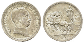 Italy, Vittorio Emanuele III (1900-1943). 2 Lire 1914 (27mm, 10.00g). KM 55. VF