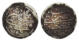 Ottoman Empire. Ahmad III (AH 1115-1143 / AD 1703-1730). AR Akçe (14mm, 0.70g). Qustantiniya, AH 1115. Pere 524; ICV 3267. Near VF