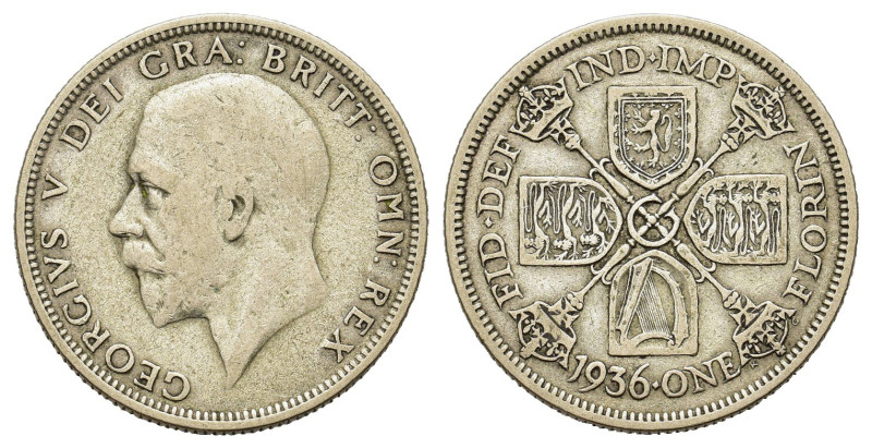 United Kingdom, George V (1910-1936). 1 Florin 1936 (28.5mm, 11.12g). KM 834. Ne...