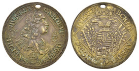 Austria, Karl VI (1711-1740). Medal 1735 (34mm, 7.40g). Bust r. R/ Crowned double-eagle. Holed, Good VF