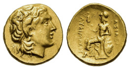 Kings of Thrace, Lysimachos (305-281 BC). Replica of Stater (19mm, 8.60g). Diademed head of the deified Alexander r., with horn of Ammon. R/ Athena Ni...