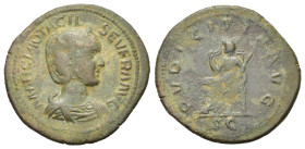 Otacilia Severa (Augusta, 244-249). Replica of Æ Sestertius (34mm, 14.60g). Diademed and draped bust r. R/ Pudicitia seated l., drawing veil from her ...