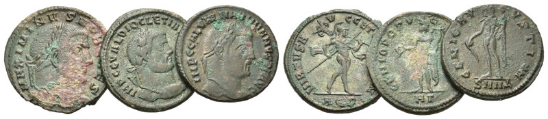 Lot of 3 Roman Imperial Æ Folles, to be catalog. Lot sold as is, no return