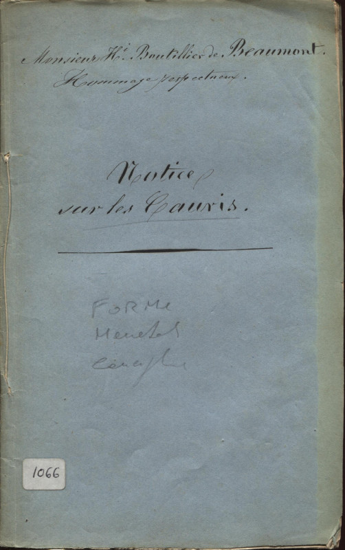 SEGUIN M.F. - Notice sur les Cauris. Paris? 1863. pp 21. brossura ed. sciupata b...