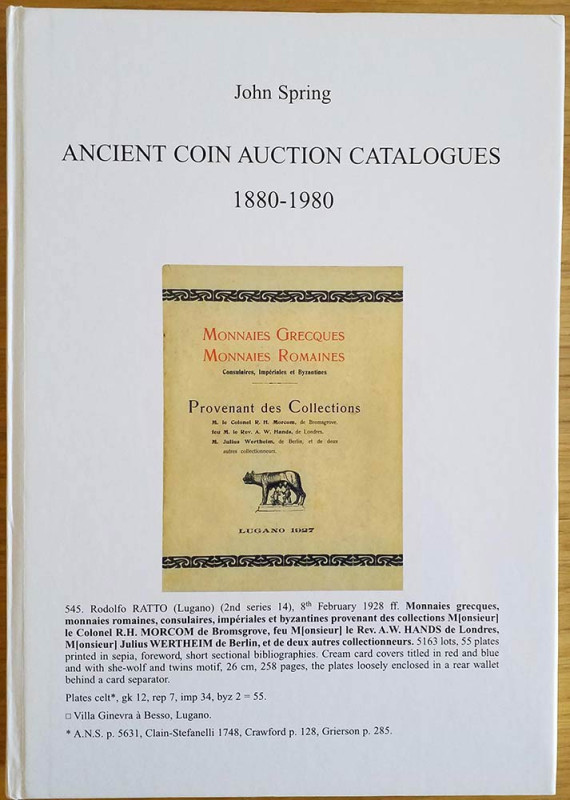 Spring J., Ancient Coin Auction Catalogues, 1880-1980. Spink, London 2009. Carto...